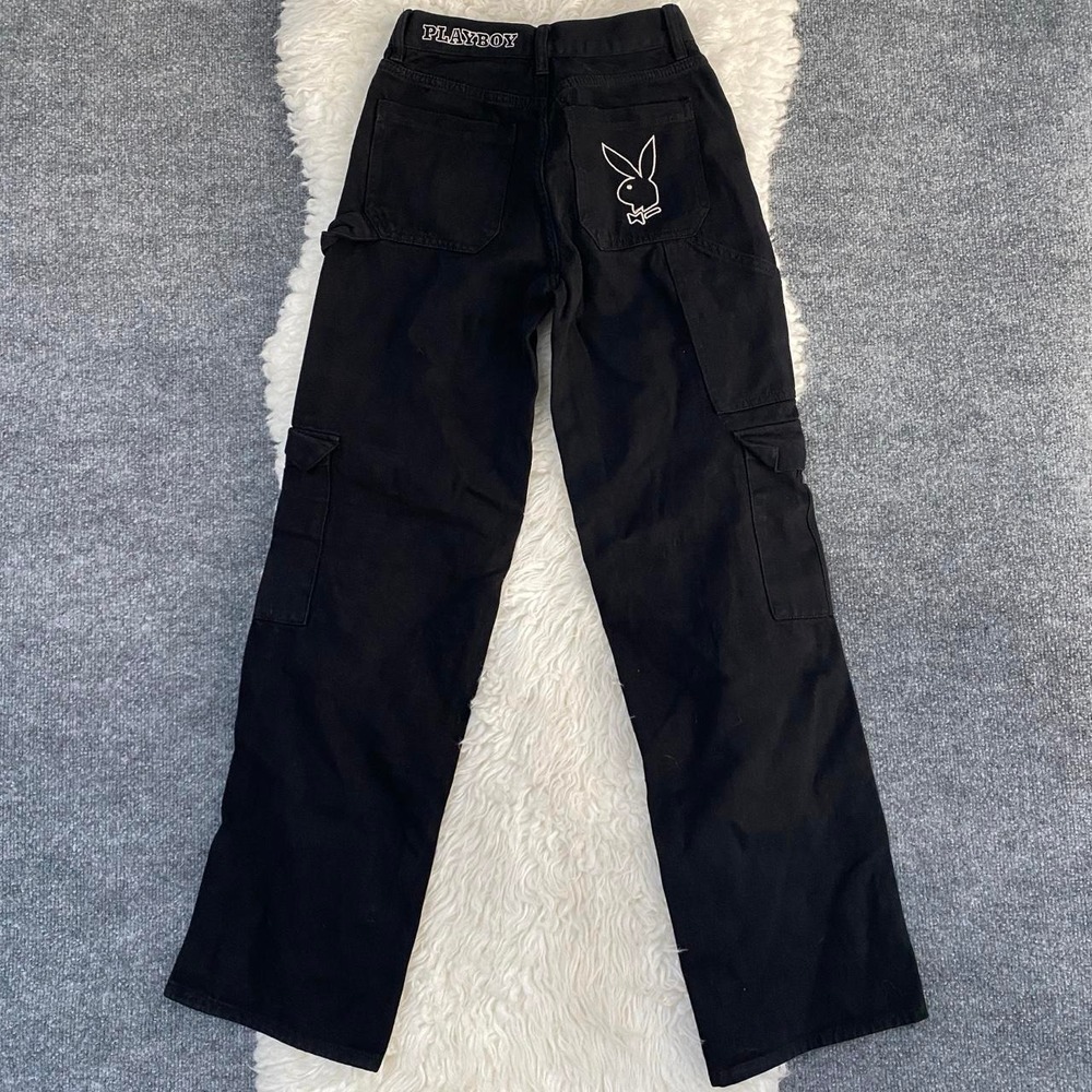 PLAYBOY PACSUN BLACK CARGO CARPENTER PANTS 100% COTTON STREETCORE DARK GRUNGE